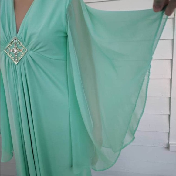 70s Maxi Dress Seafoam Sheer Sleeves S - Picture 3 of 7